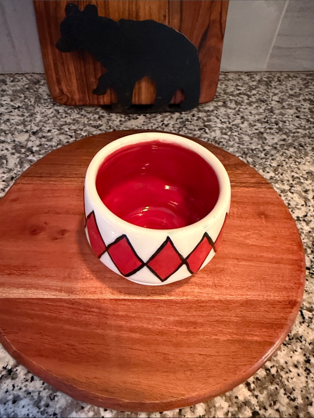 Studio Pottery Red Diamond Ceramic Planter/Bowl Signed